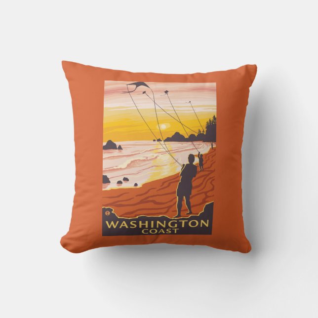 Beach & Kites - Washington Coast Throw Pillow (Front)