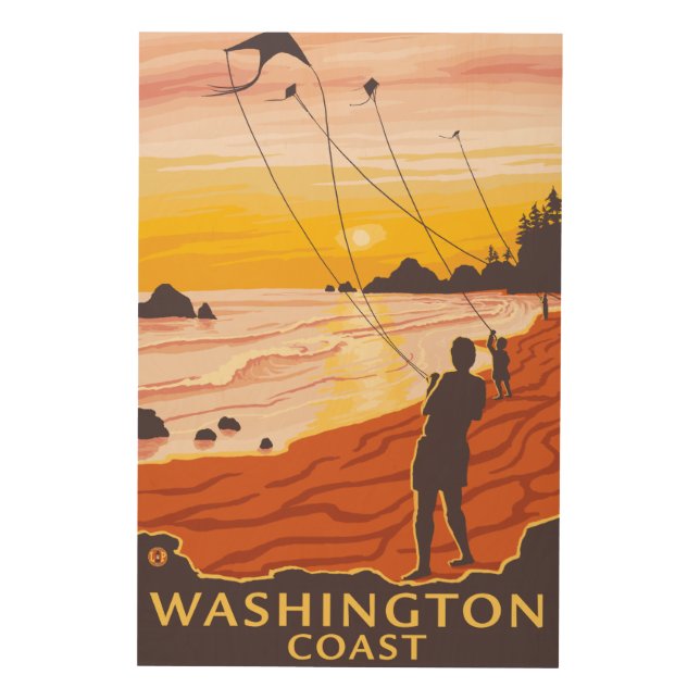 Beach & Kites - Washington Coast Wood Wall Decor (Front)