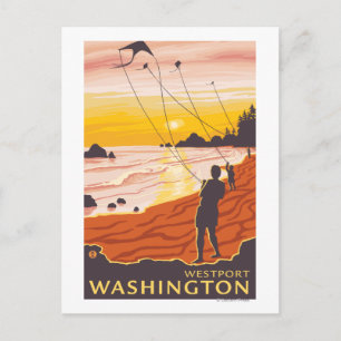 Beach & Kites - Westport, Washington Postcard