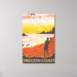 Beach & KitesCoastVintage Travel Poster Canvas Print