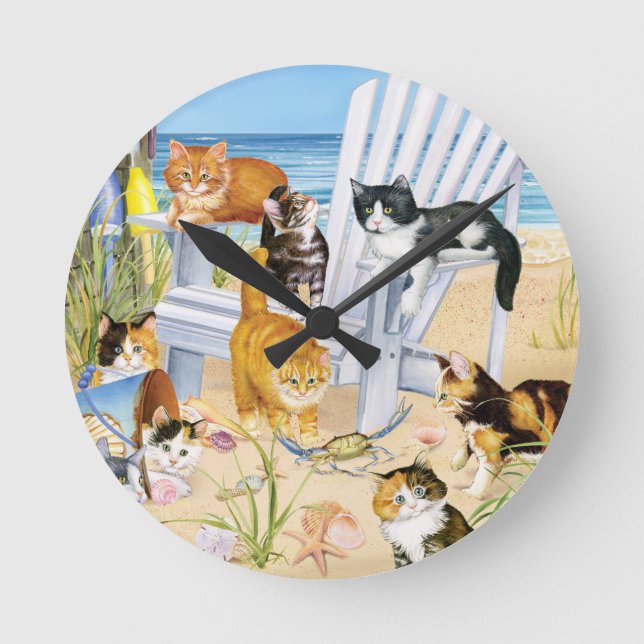 Beach Kittens Wall Clock (Front)