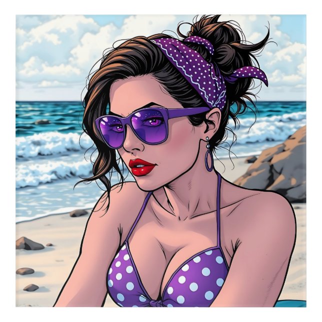 Beach Lady in Shades, Bikini and Bandana  Acrylic Print (Front)