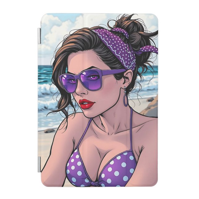 Beach Lady in Shades, Bikini and Bandana  iPad Mini Cover (Front)