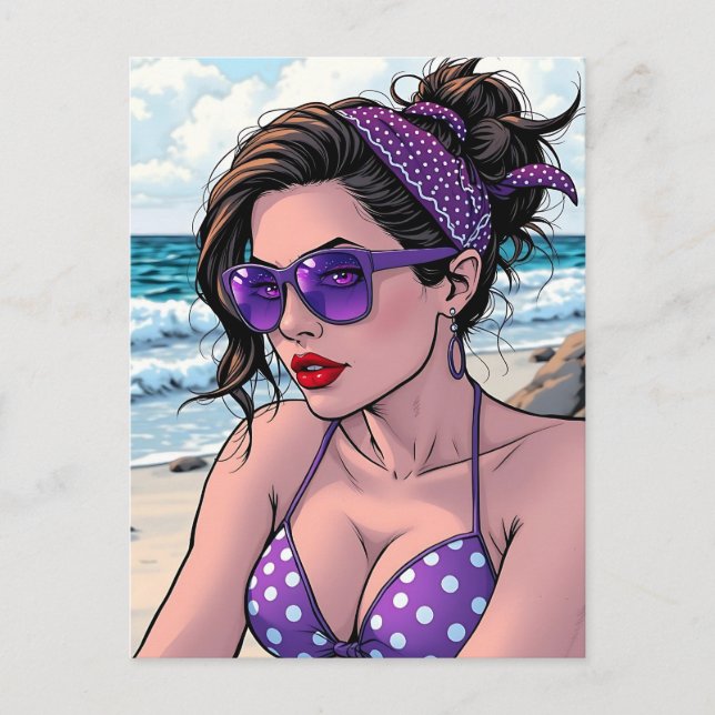 Beach Lady in Shades, Bikini and Bandana  Postcard (Front)