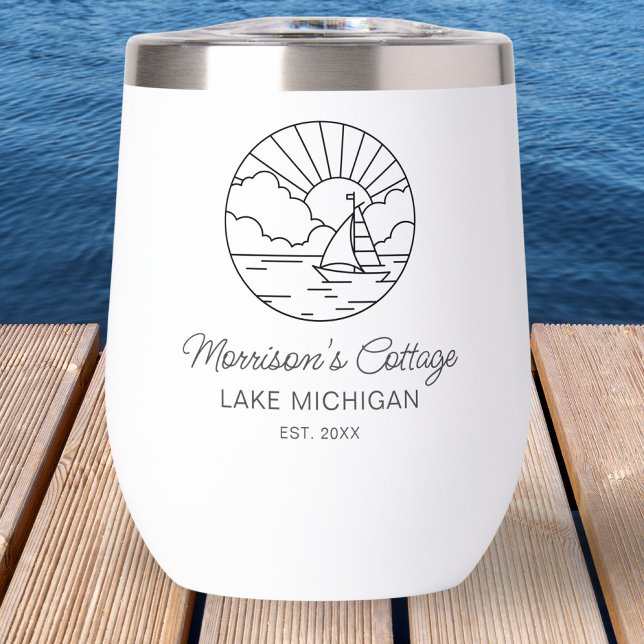 Beach Lake House Name, Sailing Boat Captain Custom Thermal Wine Tumbler (Creator Uploaded)