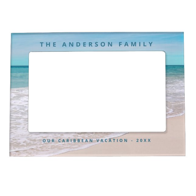 Beach Landscape Custom Text Photo Magnetic Frame (Front)