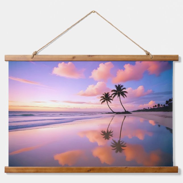 Beach Landscape Tropical Sunset Dusk Tranquil Calm Hanging Tapestry (Front)