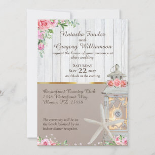 Beach Lantern Starfish Wedding Invitation