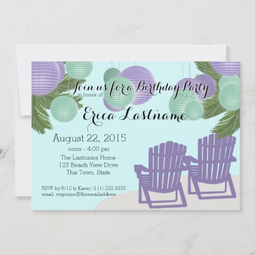 Beach Lanterns and Adirondack Chairs Invitation