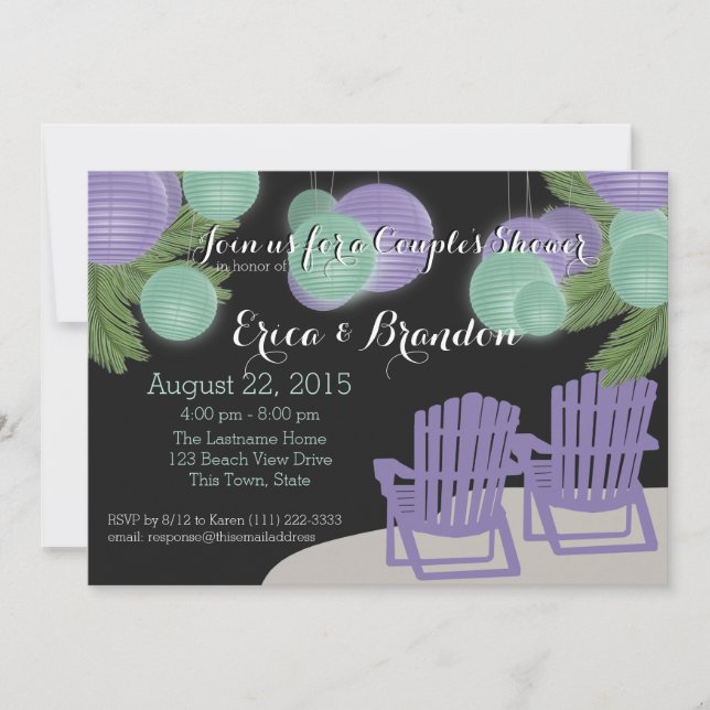 Beach Lanterns Couple's Shower Invitation (Front)
