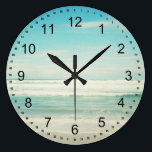 Beach Large Clock<br><div class="desc">beach, ocean, waves, sea, skies</div>