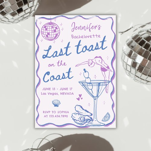 Beach Last Toast On The Coast Bachelorette Party Invitation