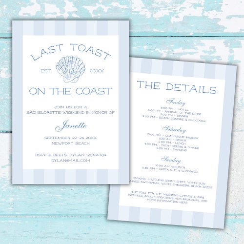 Beach Last Toast On The Coast Bachelorette Weekend Invitation