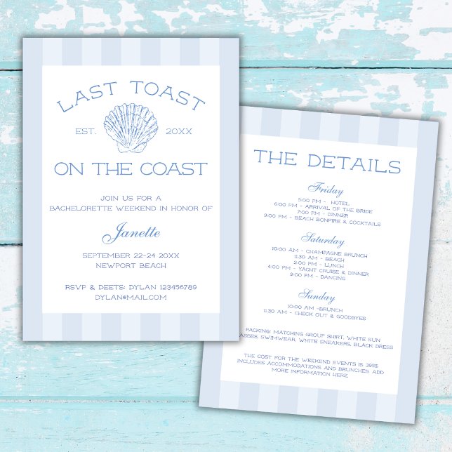Beach Last Toast On The Coast Bachelorette Weekend Invitation (Beach Last Toast On The Coast Bachelorette Weekend Invitation Weekend Itinerary Coastal)