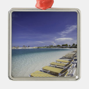 Beach lawn chairs tropical water metal ornament