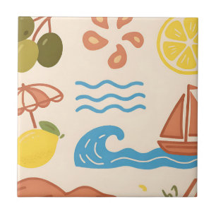 Beach Lemon Summer Doodles Playful Vibes Ceramic Tile