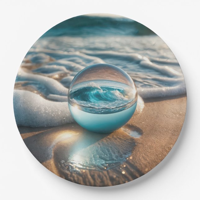 Beach Lens Ball With Ocean Wave Paper Plates (Front)