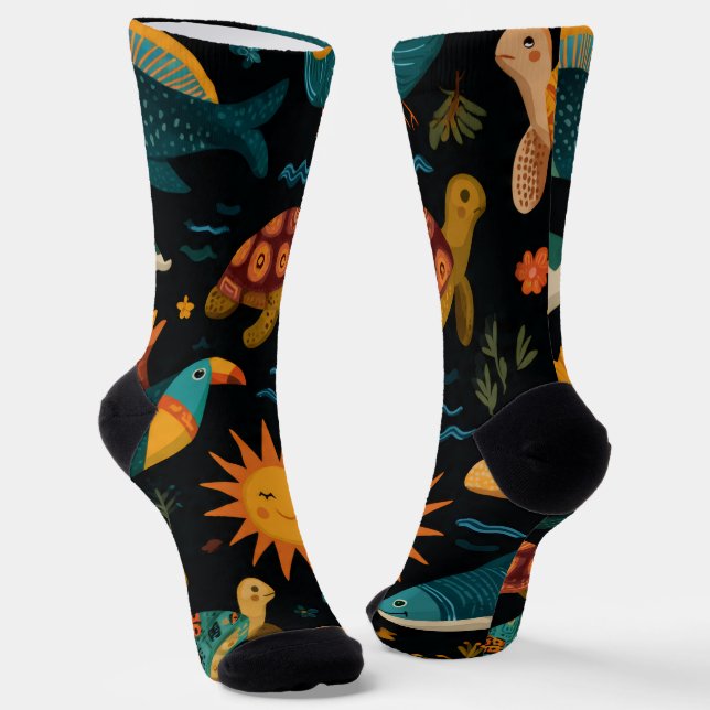 Beach Life Animals Crew Socks Gift (Angled)
