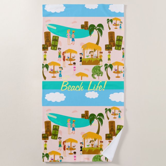Beach Life Beach Party Character Illustration Beach Towel (Front)