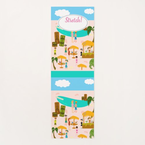 Beach Life Beach Party Tiki Cartoon Illustration Yoga Mat