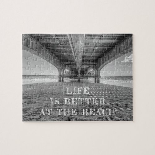 Beach Life Black and White Photo Typography Jigsaw Puzzle