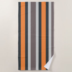 Beach Life Black Gray Orange Striped Pattern Beach Towel