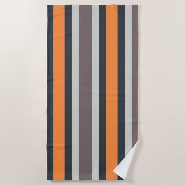 Beach Life Black Gray Orange Striped Pattern Towel (Front)