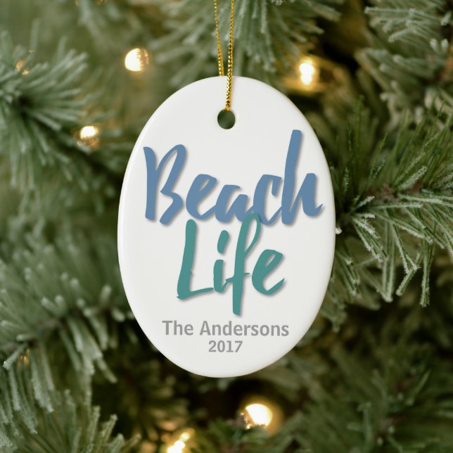 Beach Life Blue and Teal Ceramic Ornament (Tree)