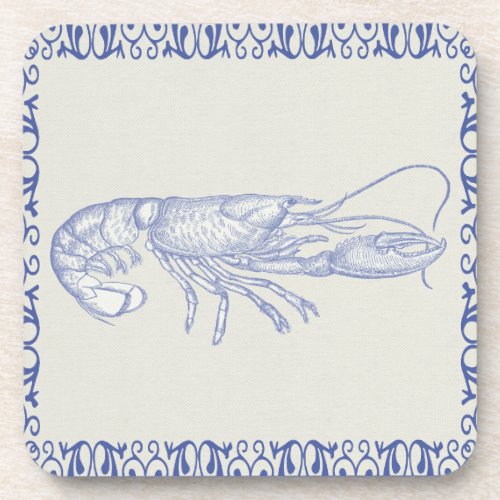 Beach Life Blue Lobster on Cream Beverage Coaster