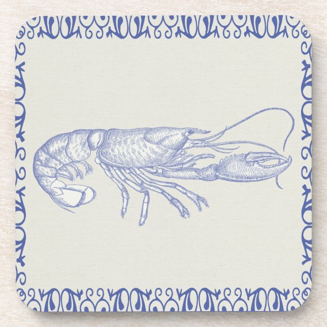 Beach Life Blue Lobster on Cream Beverage Coaster (Front)