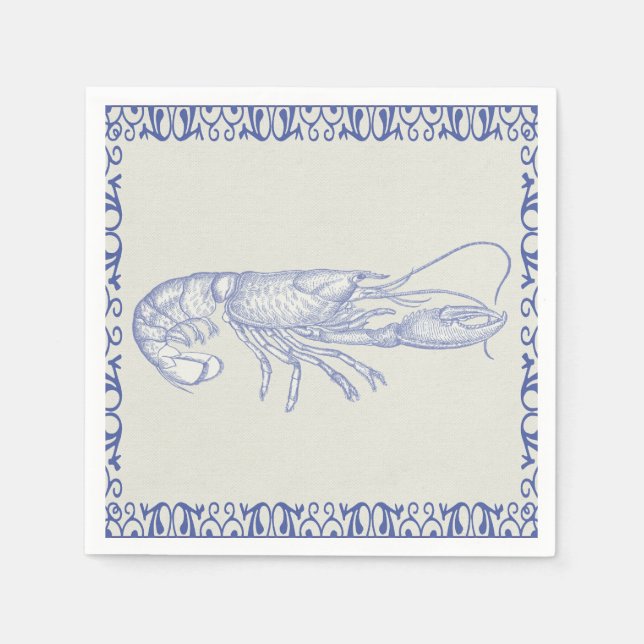 Beach Life Blue Lobster on Cream Paper Napkins (Front)