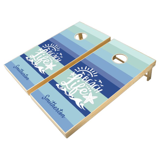 Beach Life Blue Ombre' Nautical Cornhole Set (Angled)