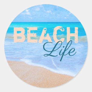 Beach Life. Blue Skies Tropical Paradise Aqua Sea Classic Round Sticker