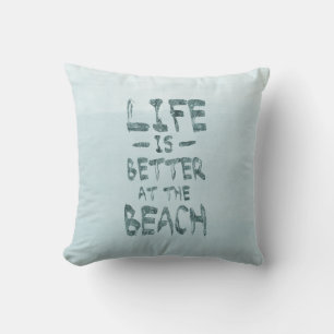 Beach Life Blue Watercolor Throw Pillow