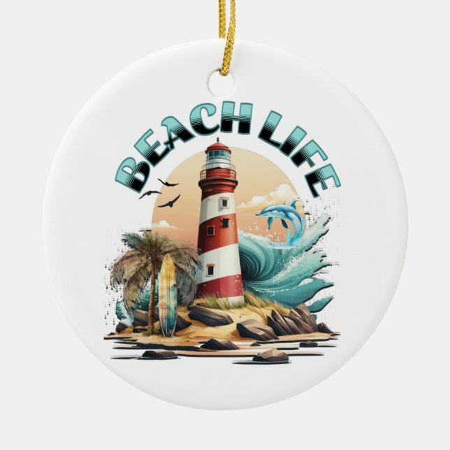 Beach Life Ceramic Ornament (Front)
