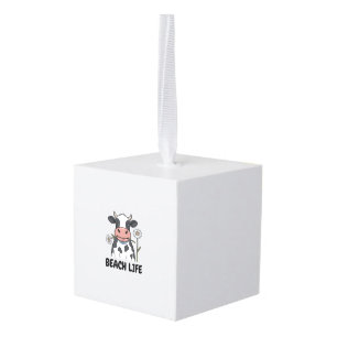 Beach Life Cow Vintage Engraving T-Shirt Design_1 Cube Ornament