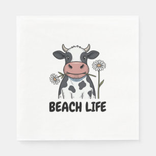 Beach Life Cow Vintage Engraving T-Shirt Design_1 Napkins