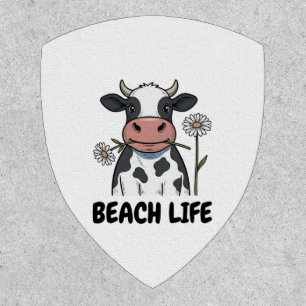 Beach Life Cow Vintage Engraving T-Shirt Design_1 Patch