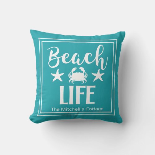 Beach Life Crab Starfish Coastal Chic Nautical Throw Pillow