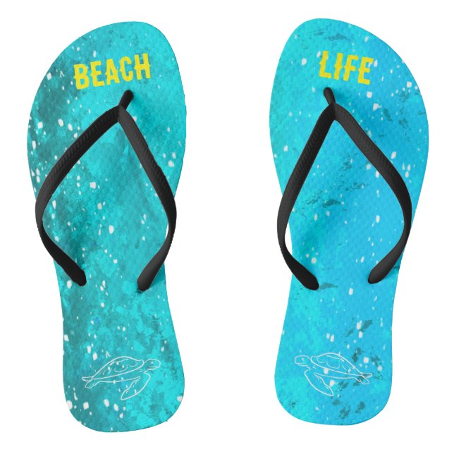 Beach Life Cute Blue Turtle Flip Flops (Footbed)