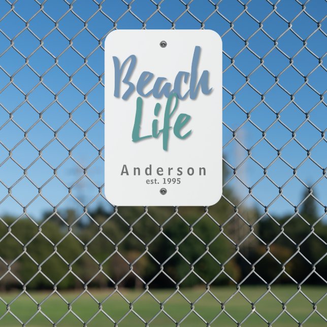 Beach Life Family Name Metal Sign (In Situ(Fence))