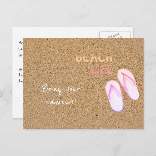 Beach Life Flip Flops in the Sand Customizable  Postcard