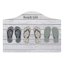 Beach Life, flip flops on boardwalk Door Sign