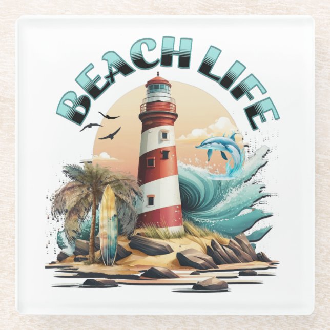 Beach Life Glass Coaster (Front)