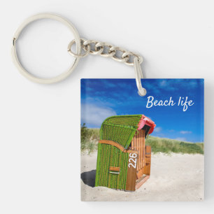 Beach life Green Beach chair photo with text Keychain