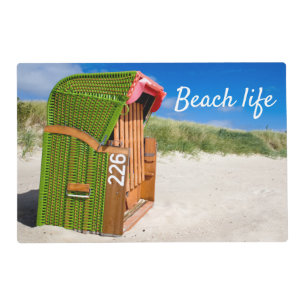 Beach life Green Beach chair photo with text Placemat