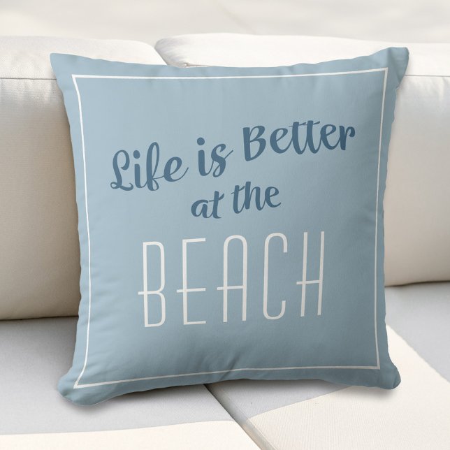 Beach Life is Better Cute Coastal Nautical Blue Outdoor Pillow (Creator Uploaded)