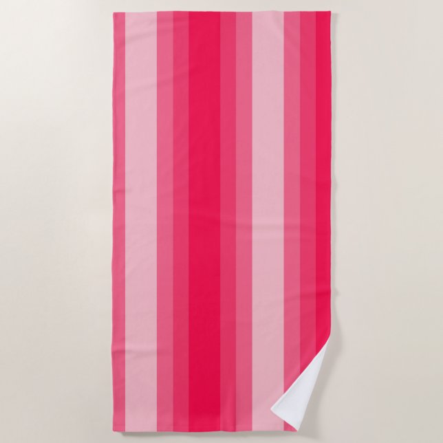 Beach Life Pink Scarlet Gradient Striped Pattern Towel (Front)