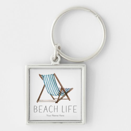 Beach Life Quote Nautical Beach Summer Chair Keychain