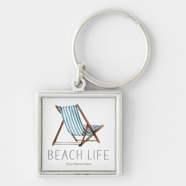 Beach Life Quote Nautical Beach Summer Chair Keychain (Front)